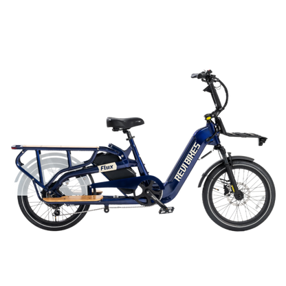 revibikes flux cargo ebike for family transportation two battery 48V 750W 15Ah longtail electric bicycle wagon haul gear utility hauling ebike with extend rack electric bicycle for heavy loads business