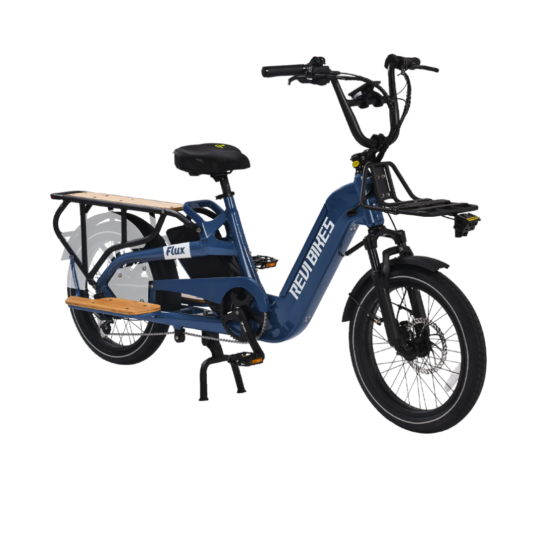 revibikes flux electric cargo bike for family transportation two battery 48V 750W 15Ah longtail electric bicycle wagon haul gear utility hauling ebike with extend rack electric  for heavy loads business