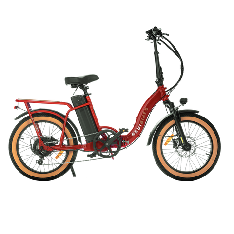 Revibikes 20" red ebike women's folding electric bike compact utility ebike foldable fat tire affordable ebikes ladies throttle electric bicycle commuter step through ebike 48V 750W 15ah folding electric bike for adults fold up ebike for short ladies under $1000 best pedal assist bike urban ebikes folding 20"ebike vtuvia sf20 foldable electric bike folding fat tire wiht removable battery