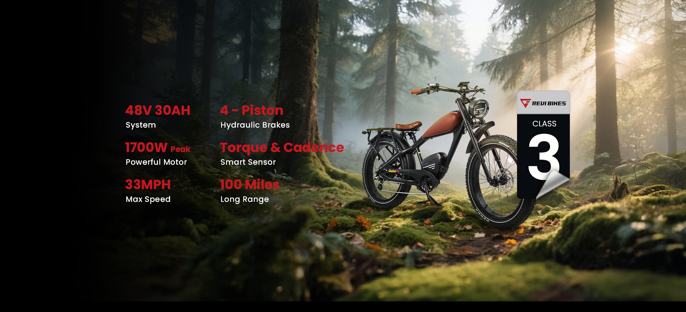 Revibikes Cheetah Pro Cafe Racer Electric Vintage Ebike 48V 750W